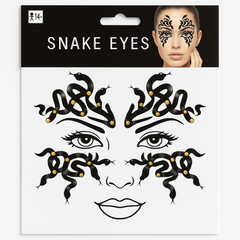 Snake Eyes Face Stickers Set with Gold Rhinestone Accents for Halloween