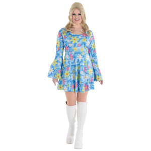Groovy 60s Floral Mini Dress Costume - Adult 2XL