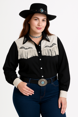 Women's Plus Size Western Fringe Shirt - Halloween Costume Accessory