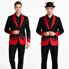 Men's Devil Suit Jacket Costume with Red Flame Detail - L/XL