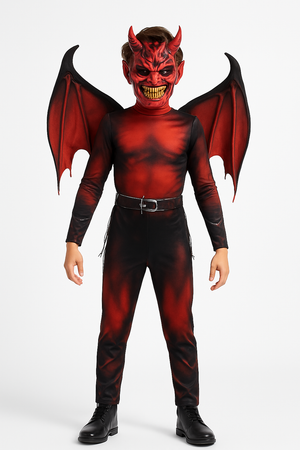 Boys Devil Costume With Wings - Child M (8-10)