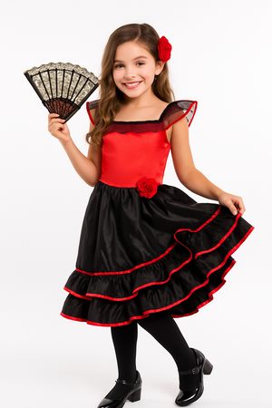 Girls' Spanish Dancer Halloween Costume with Hair Clip - Child M (8-10)