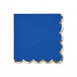 Royal Blue Scalloped Beverage Napkins with Gold Edge - 5 In. X 5 In.
