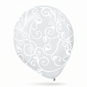 Elegant Filigree Clear Latex Balloons - 12-Inch, Pack of 6