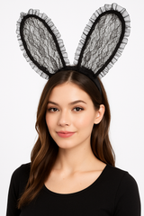 Black Lace Bunny Ears Headband for Halloween