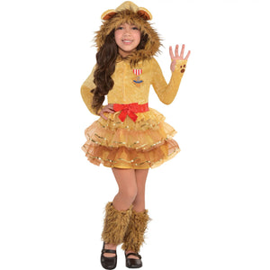 Girls' Wizard of Oz Cowardly Lion Costume with Hood & Leg Warmers - Child S (4-6)