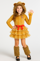 Girls' Wizard of Oz Cowardly Lion Costume with Hood & Leg Warmers