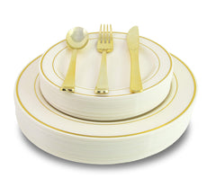 9 In. Gold Line Design Plastic Plates | 120 Count