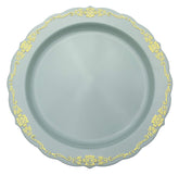9 In. Robin Blue Victorian Design Plastic Plates | 120 Count