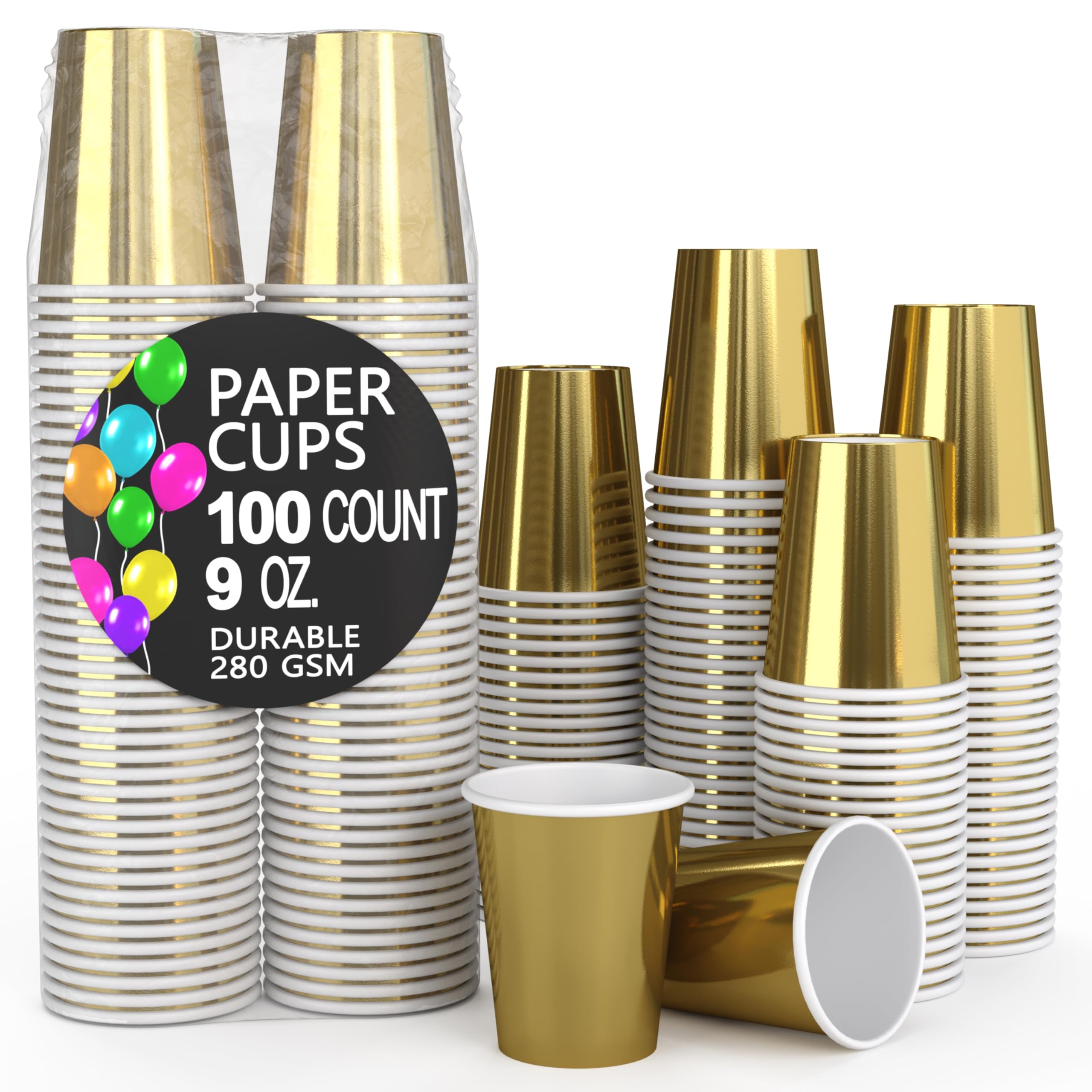 9 Oz. Metallic Gold Paper Cups | 100 Count