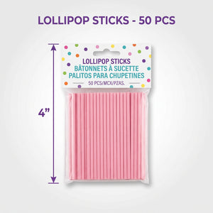 Pink Lollipop Sticks - 50 Pack