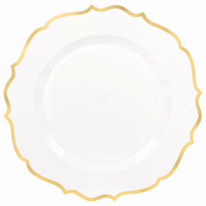 Ornate Premium Plastic Dessert Plates with Gold Trim - 7.75-Inch, 20-Pack
