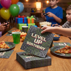 Level Up Birthday Lunch Napkins - 6.5 In. x 6.5 In. - Gaming Theme, 16 Pack