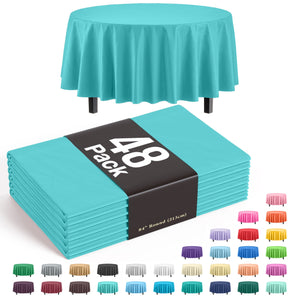 Round Aqua Blue Plastic Table Cover - 84 in. | Case of 48