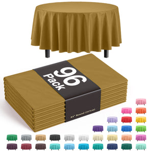 Premium Round Gold Plastic Table Cover - 84 in. | Case of 96