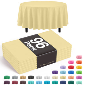Premium Round Light Yellow Plastic Table Cover - 84 in. | Case of 96
