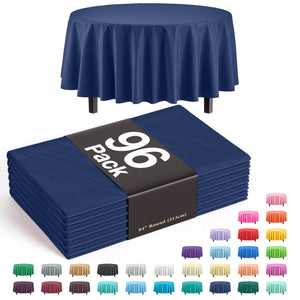 Premium Round Navy Blue Plastic Table Cover - 84 in. | Case of 96