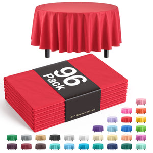 Premium Round Red Plastic Table Cover - 84 in. | Case of 96