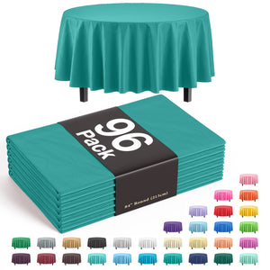 Premium Round Teal Plastic Table Cover - 84 in. | Case of 96