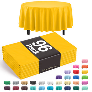 Premium Round Yellow Plastic Table Cover - 84 in. | Case of 96