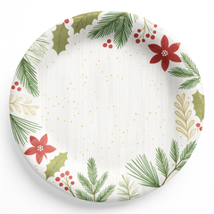 Festive Holly Berry Christmas Paper Plates - 6.75 Inch
