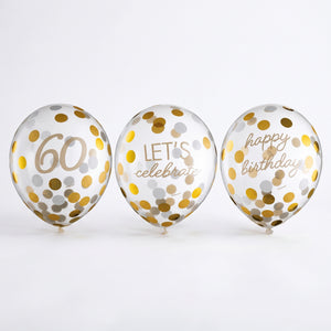 Golden 60th Birthday Confetti Latex Balloons, 12-Inch, 6-Pack
