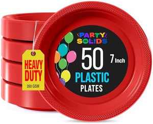 7 in. Red Plastic Plates | 50 Count