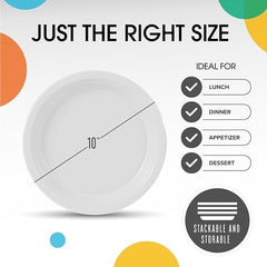 10 in. White Plastic Plates | 50 Count