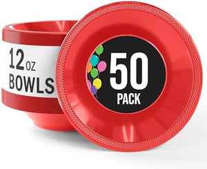 12 Oz. Red Plastic Bowls | 50 Count