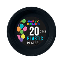 7 In. Black Plastic Plates - 20 Ct.