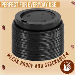 Coffee Cup Black Lids | 50 Pack | Fits 12 & 16 Oz Cups