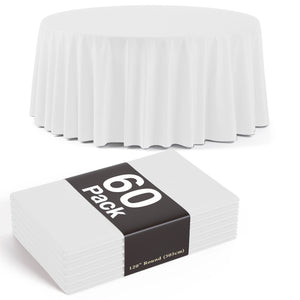 120 in. Premium Round White Plastic Table Cover | Case of 60