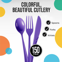 Purple Cutlery Combo Set | 50 Forks 50 Spoons And 50 Knives