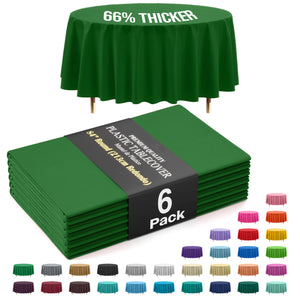 Premium Round Emerald Green Plastic Table Covers | 6 Pack | 84 in.