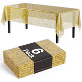 Gold Lace Plastic Table Covers | 6 Pack - 54 In. x 108 In.
