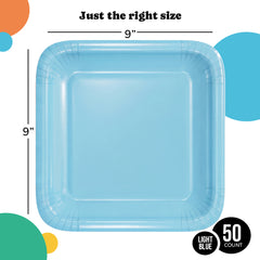 9 In. Light Blue Square Paper Plates - 50 Ct.