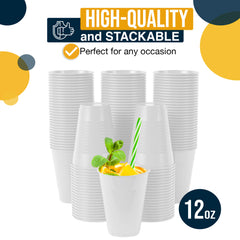12 Oz. White Plastic Cups | 50 Count