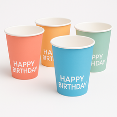 Colorful Pastel "Happy Birthday" Paper Cups - 8 Pack