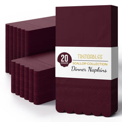 3 Ply Wine Berry Scalloped Napkins - 20 Ct.