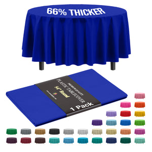Premium Round Dark Blue Plastic Table Cover | 84 in.