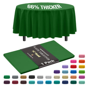 Premium Round Emerald Green Plastic Table Cover | 84 in.