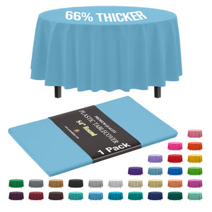 Premium Round Sky Blue Plastic Table Cover | 84 in.