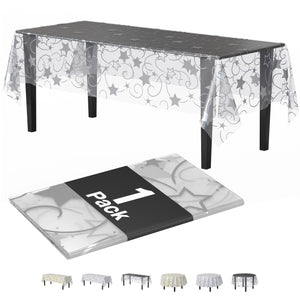 Clear silver star tablecover | 55 in. x 108 in.