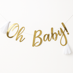 Oh Baby Gold Foil Banner with Tassels