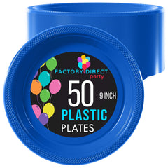9 In. Dark Blue Plastic Plates | 50 Count
