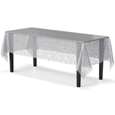 Silver Floral Plastic Table Cover | Case of 48 - 54 In. x 108 In.