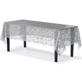 Silver Lace Plastic Table Cover | Case of 48 - 54 In. x 108 In.