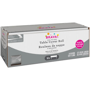 Silver Plastic Table Cover Roll with Cutter - 54 x 126 ft