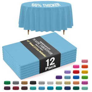 Premium Round Sky Blue Plastic Table Covers | 12 Pack | 84 in.