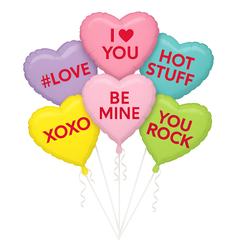 Valentine's Day Candy Heart Foil Balloons - 6 Pack